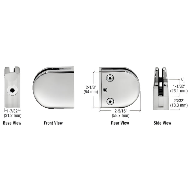 CRL Polished Stainless Z-Series Round Type Flat Base Stainless Steel Clamp for 1/2" Glass