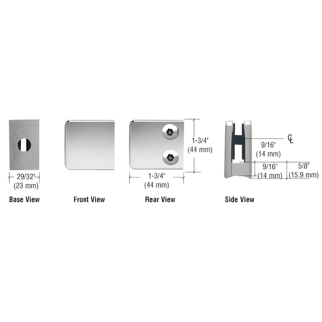 CRL Polished Stainless Z-Series Small Square Glass Clamp for 1/4" and 5/16" Glass