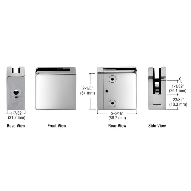 CRL Polished Stainless Z-Series Square Type Flat Base Stainless Steel Clamp for 1/2" Glass