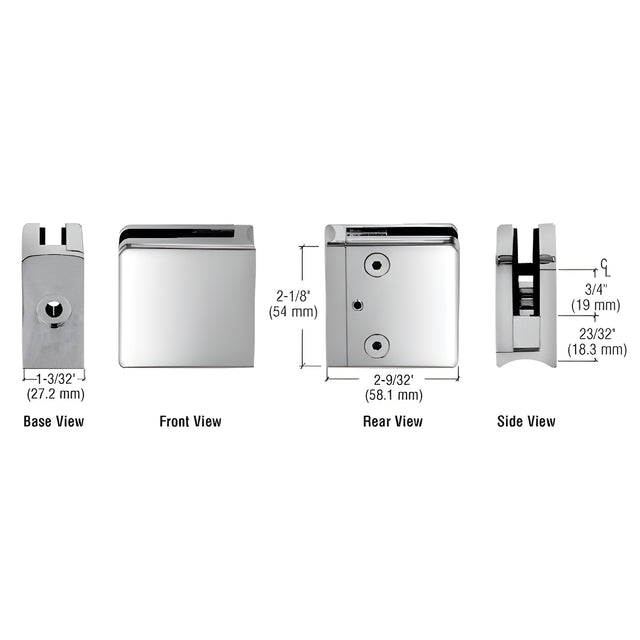 CRL Polished Stainless Z-Series Square Type Radius Base Stainless Steel Clamp for 3/8" Glass
