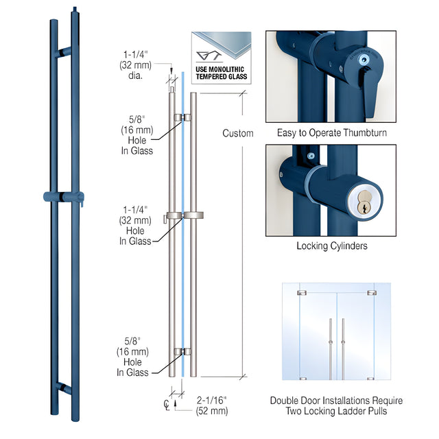 CRL Powder Coated LLPA Series Custom Length Up To 108" Ladder Pull - Lock Up