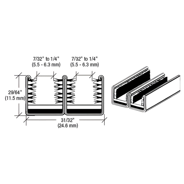CRL Rigid Polished Double Marine Channel 15/16" Wide - 96" Length