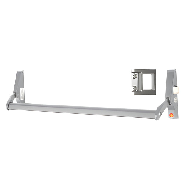 CRL Satin Aluminum 48" Jackson® 10 Series Right Hand Reverse Bevel Crossbar Rim Panic Exit Device, 'S' Type Strike