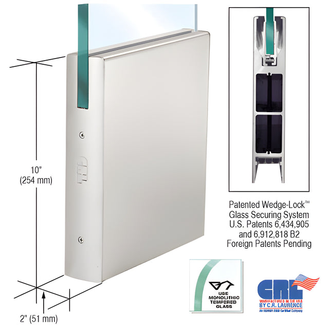 CRL Satin Anodized 1/2" Glass 10" Square Door Rail Without Lock - Custom Length