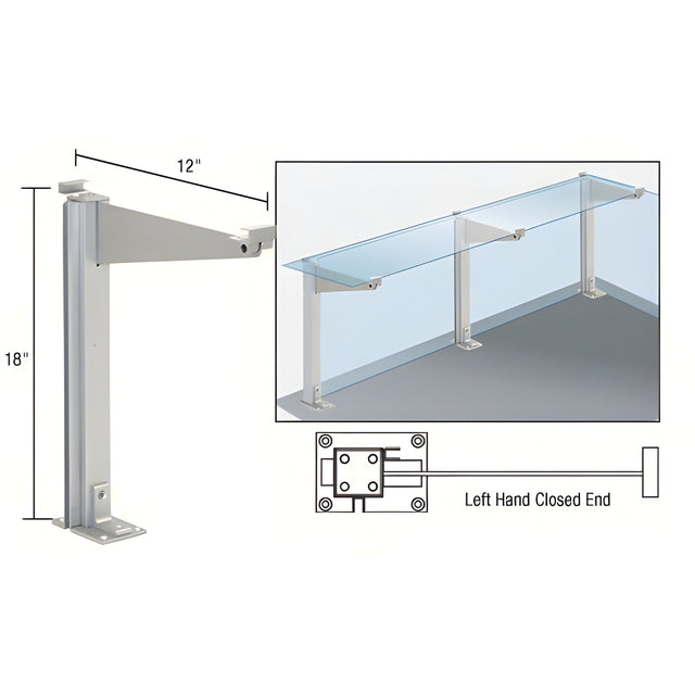 CRL Satin Anodized 18" High Left Hand Closed End Design Series Partition Post with 12" Deep Top Shelf