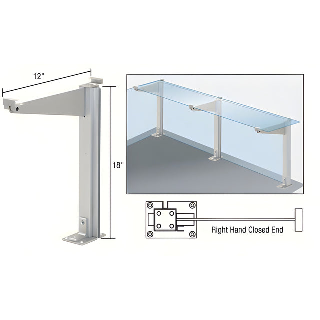 CRL Satin Anodized 18" High Right Hand Closed End Design Series Partition Post with 12" Deep Top Shelf