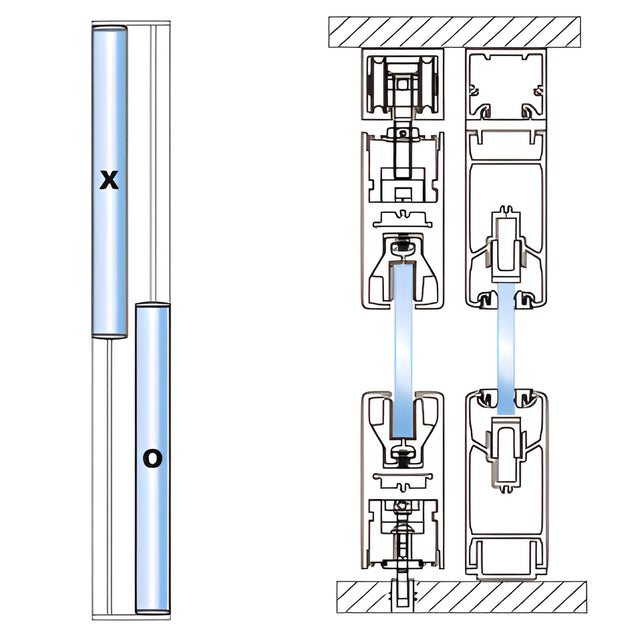 CRL Satin Anodized 2-Panel XO (OX) Bypass Overhead Double Track Sliding Door System