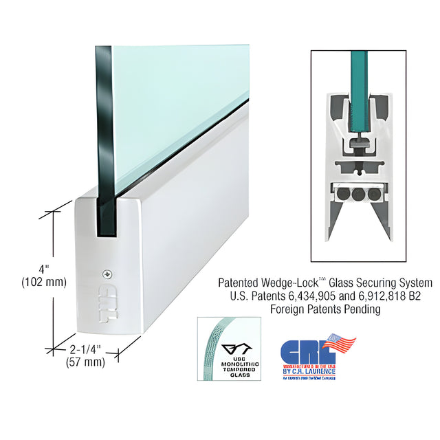 CRL Satin Anodized 3/4" Glass 4" Square Door Rail Without Lock - Custom Length