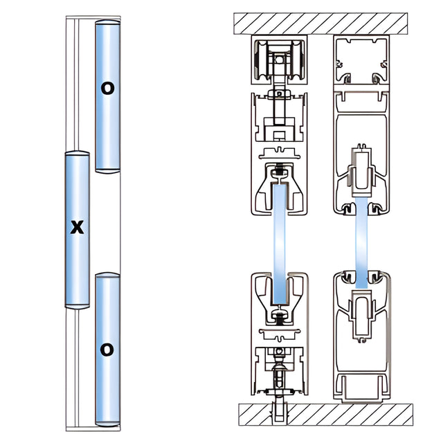 CRL Satin Anodized 3-Panel OXO Bypass Overhead Double Track Sliding Door System