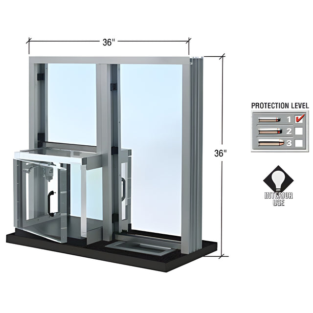 CRL Satin Anodized 36" W x 36" H Bullet Resistant Combination Exchange Window With Clear Package Receiver Protection Level 1
