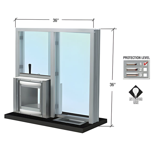 CRL Satin Anodized 36" W x 36" H Bullet Resistant Combination Exchange Window with Rotary Server Protection Level 1