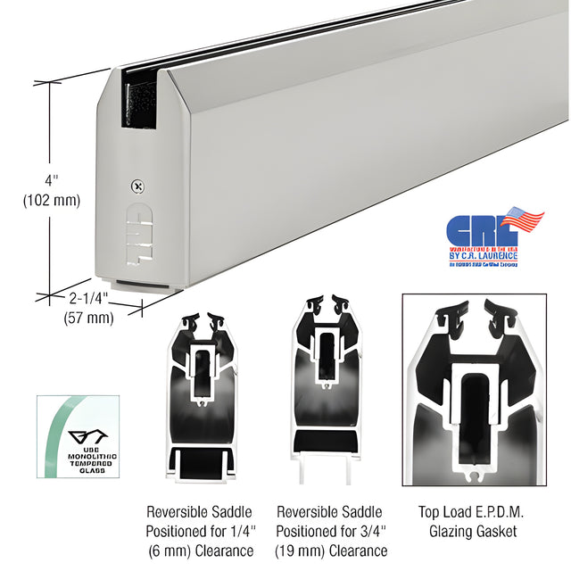 CRL Satin Anodized 4" Tapered Sidelite Rail