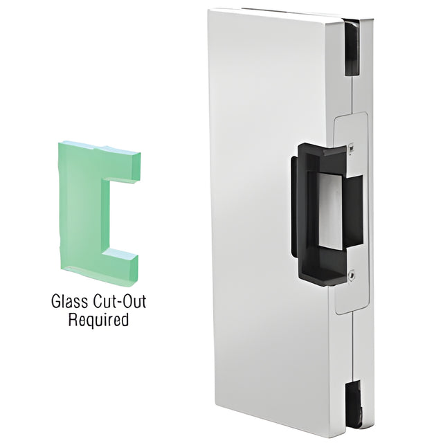 CRL Satin Anodized 4" x 10" LH/RHR Custom Center Lock Glass Keeper with Deadlatch Electric Strike