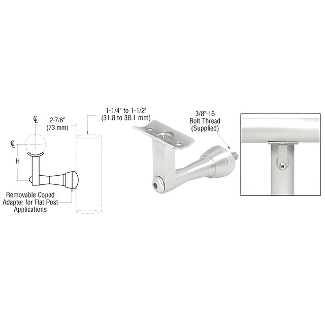 CRL Satin Anodized Aluminum Manhattan Series Post Mounted Hand Rail Bracket