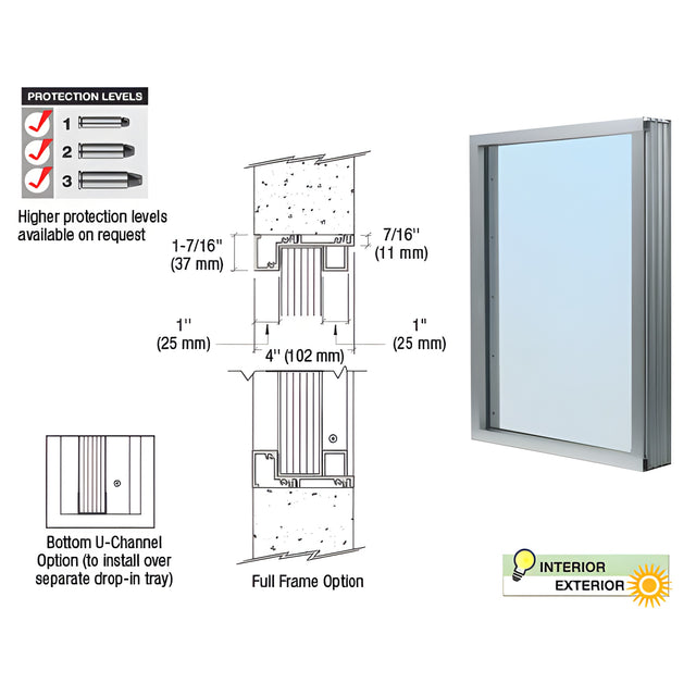 CRL Satin Anodized Aluminum Narrow Inset Frame Exterior Glazed Vision Window