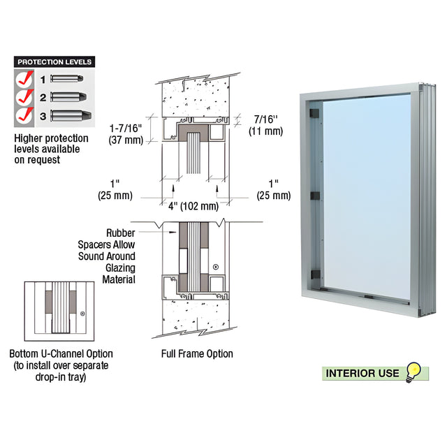 CRL Satin Anodized Aluminum Narrow Inset Frame Interior Glazed Vision Window