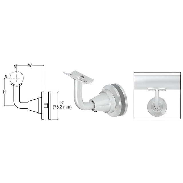 CRL Satin Anodized Aluminum Newport Series Glass Mounted Hand Rail Bracket