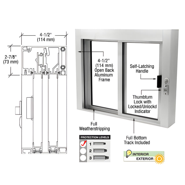 CRL Satin Anodized Bullet Resistant Level 1 Exterior Manual Sliding Service Window