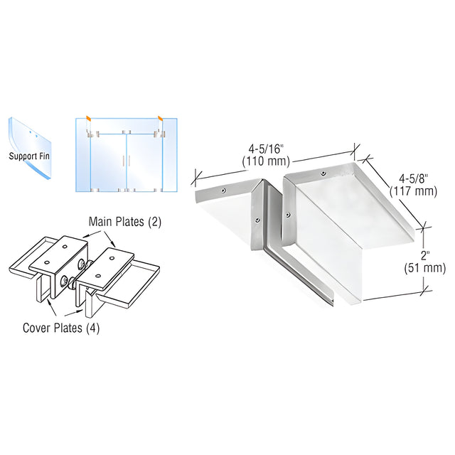 CRL Satin Anodized Ceiling Mounted Support Fin Bracket Patch Fitting