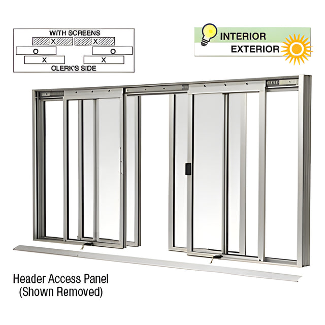 CRL Satin Anodized DW Series Four Panel Manual Deluxe Sliding Service Window OXXO with Screen