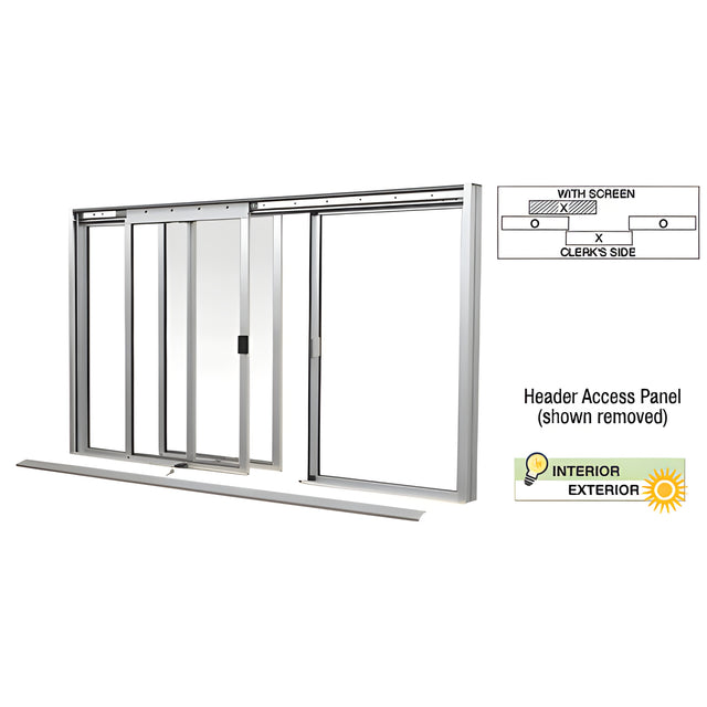 CRL Satin Anodized DW Series Manual Deluxe Sliding Service Window OXO with Screen