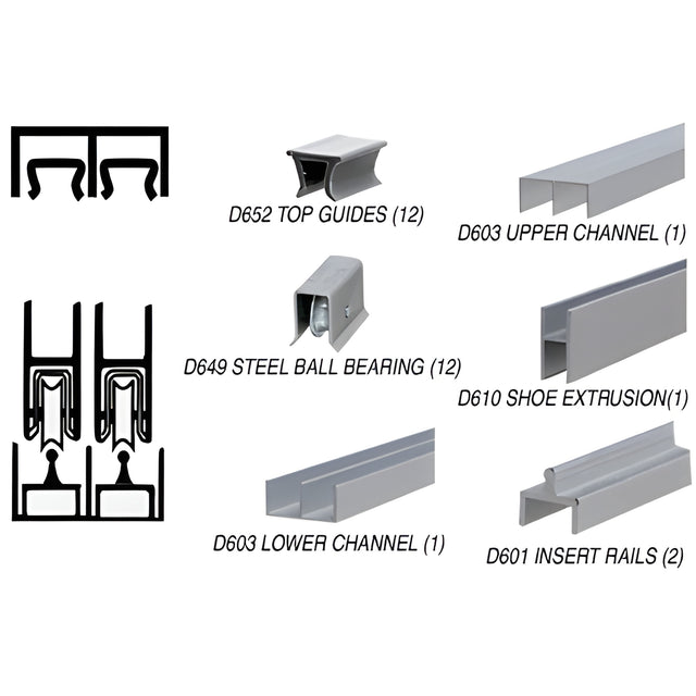 CRL Satin Anodized Deluxe Track Assembly D603 Upper and D601 Rail with Steel Ball Bearing Wheels