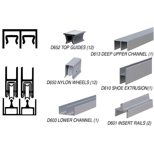 CRL Satin Anodized Deluxe Track Assembly D613 Upper and D601 Rail with Nylon Wheels