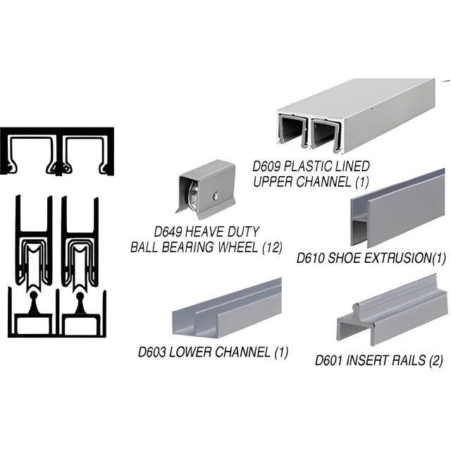 CRL Satin Anodized Deluxe Track Assembly With D609 Upper and D603 Lower Track - Steel Ball-Bearing Wheels