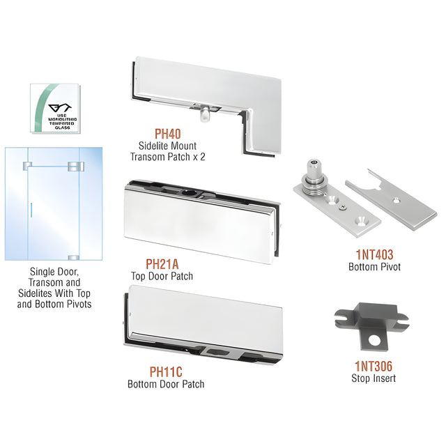 CRL Satin Anodized European Patch Door Kit for Use with Fixed Transom and Two Sidelites - Without Lock