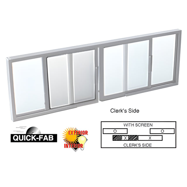 CRL Satin Anodized Horizontal Sliding Service Window OXO Format with 1/8" & 1/4" Vinyl Only with Screen