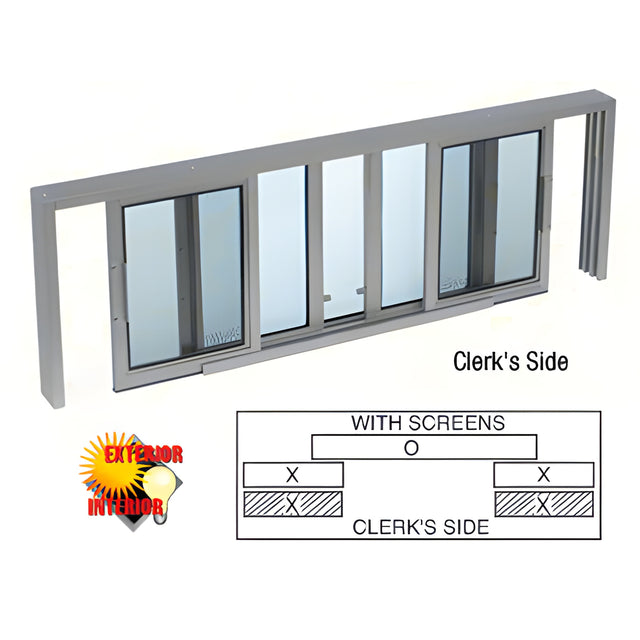 CRL Satin Anodized Horizontal Sliding Service Window XOX Format with 1/4" Glass with Screen