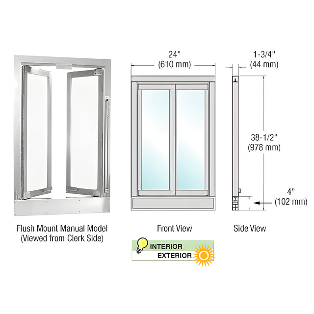 CRL Satin Anodized Manual Flush Mount Bi-Fold Service Window