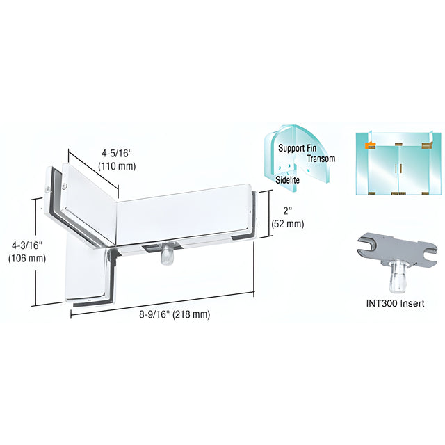 CRL Satin Anodized Right Hand Sidelite Transom Patch with Support Fin Bracket and 1NT300 Insert