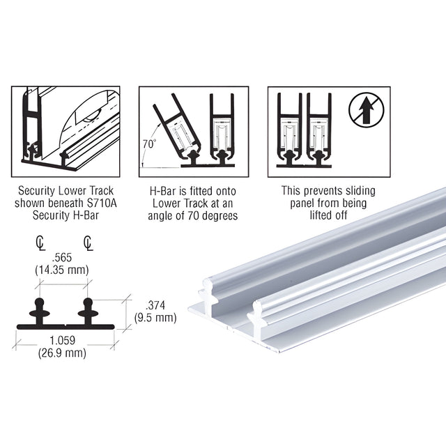 CRL Satin Anodized S702 Anti-Lift Security Lower Track - 144"