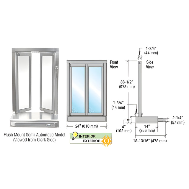 CRL Satin Anodized Self-Closing Flush Mount Bi-Fold Service Window