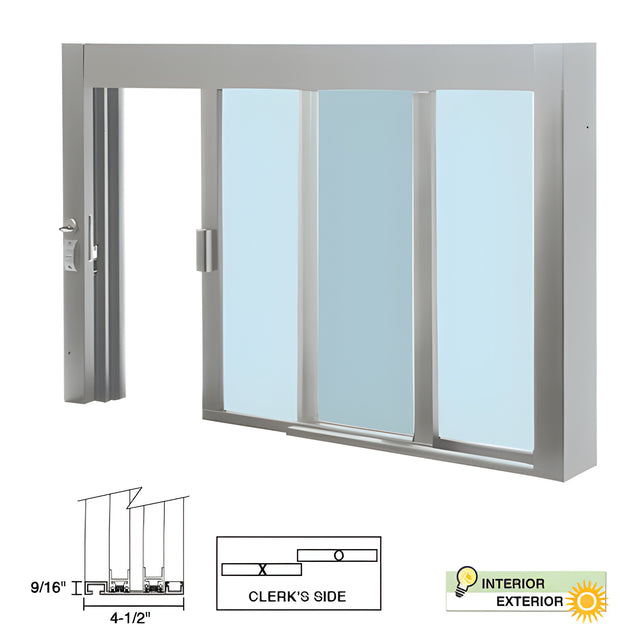 CRL Satin Anodized Standard Size Self-Closing Deluxe Service Window Glazed with Half-Track