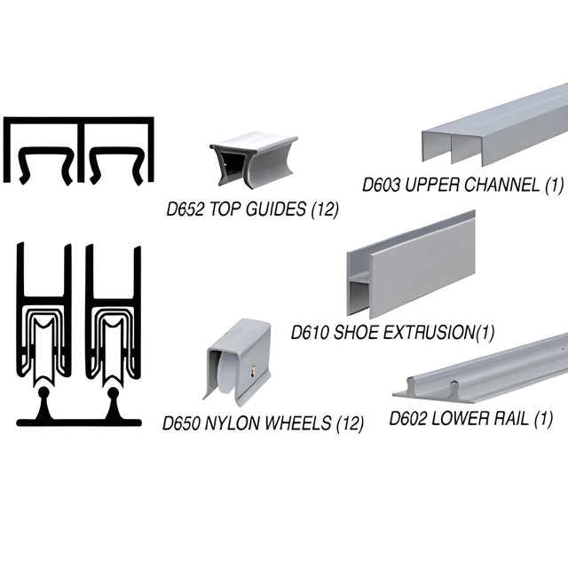 CRL Satin Anodized Track Assembly D603 Upper and D602 Lower Track with Nylon Wheels