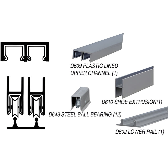 CRL Satin Anodized Track Assembly D609 Upper and D602 Lower Track with Steel Ball-Bearing Wheels