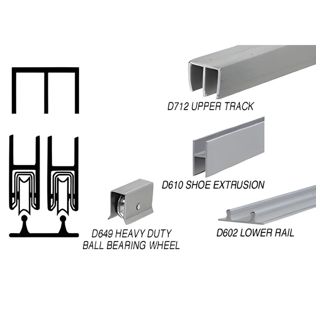 CRL Satin Anodized Track Assembly with Plastic Upper and Aluminum Lower Track with Steel Wheels