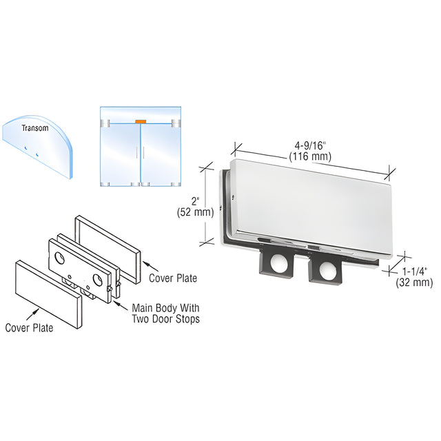 CRL Satin Anodized Transom Mounted Connector With Two Reversible Door Stops