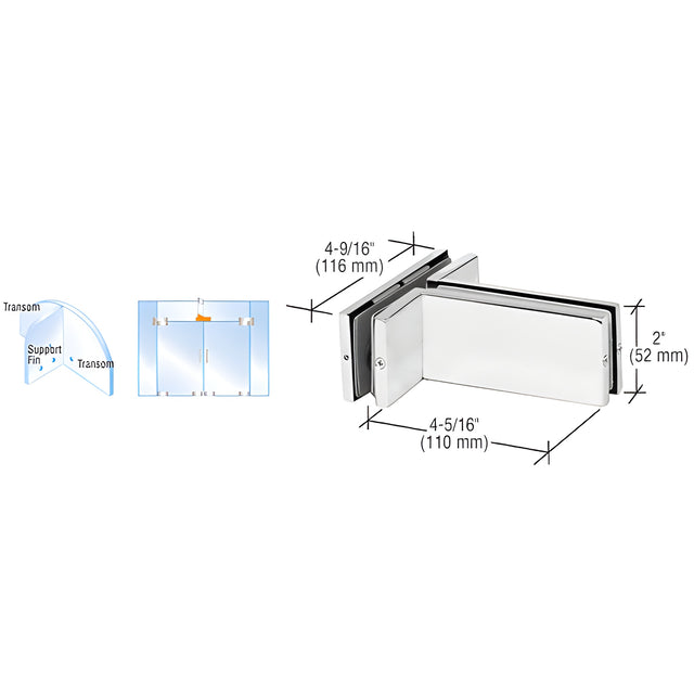 CRL Satin Anodized Transom Mounted Patch Connector With Support Fin Bracket