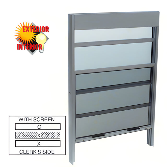 CRL Satin Anodized Vertical Sliding Service Windows With Sash Balance, 1/4" Vinyl Glazing with Screen