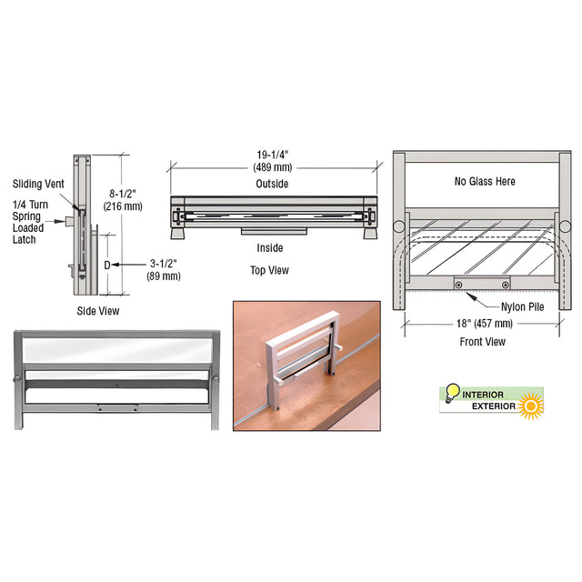 CRL Satin Anodized Vertical Sliding Ticket Window with 18" x 3-1/2" Opening