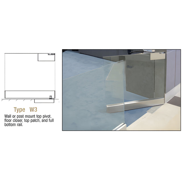 CRL Satin Anodized Wall Mount Swinging Gate with Top Pivot Plus Top Patch No Cap and Full Bottom Rail