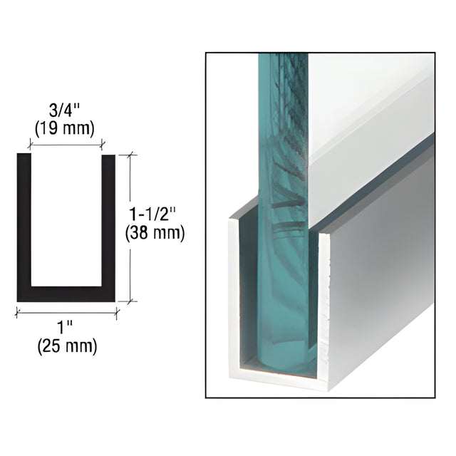 CRL Satin Anodized Wet / Dry Glaze 1-1/2" Deep U-Channel Custom Length
