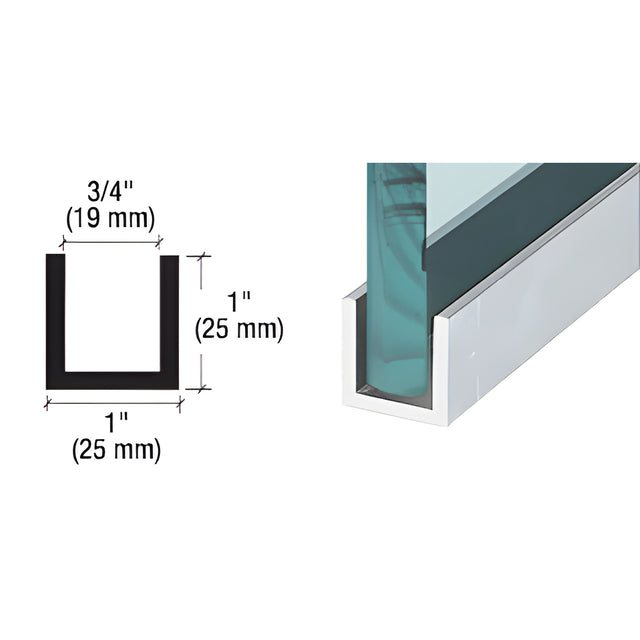 CRL Satin Anodized Wet / Dry Glaze 1" Deep U-Channel Custom Length