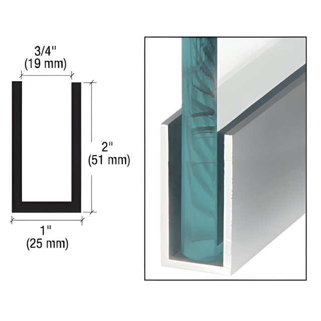 CRL Satin Anodized Wet / Dry Glaze 2" Deep U-Channel 240" Stock Length