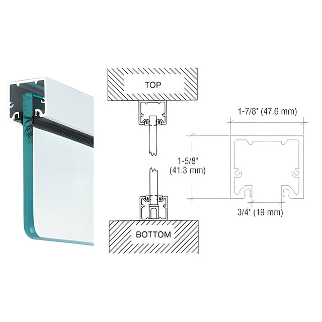 CRL Satin Anodized Wide U-Channel with Top Load Roll-In Glazing Gasket for 3/8" and 1/2" Glass - 120" Length