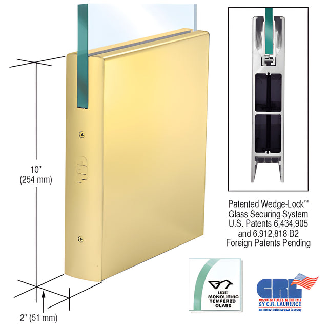CRL Satin Brass 1/2" Glass 10" Square Door Rail Without Lock - Custom Length