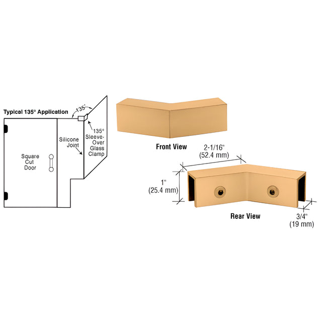 CRL Satin Brass 135 Degree "Sleeve Over" Glass Clamp